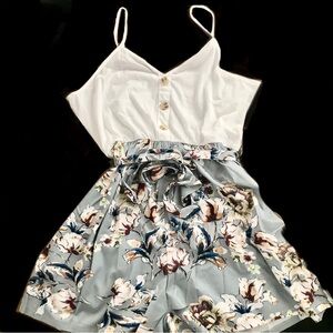 Floral Print Romper with belt.